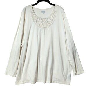 Liz & Me Long Sleeve Embellished Shirt Ivory 22 / 24W